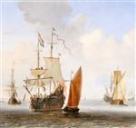 Willem van de Velde  - Bilder Gemälde - Shipping in a Calm