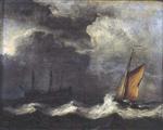 Willem van de Velde  - Bilder Gemälde - Ships in a Strong Wind and under a Dark Sky
