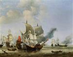 Willem van de Velde  - Bilder Gemälde - The Burning of the 'Andrew' at the Battle of Scheveningen