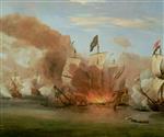 Willem van de Velde  - Bilder Gemälde - The Burning of the Royal James at the Battle of Sole Bank