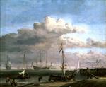 Willem van de Velde  - Bilder Gemälde - The Dutch Coast With a Weyschuit Being Launched and Another Vessel Pushing Off From the Shore