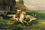 Emile Jean Horace Vernet - Bilder Gemälde - A Roman Herdsman Driving Cattle