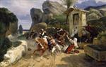 Emile Jean Horace Vernet - Bilder Gemälde - Italian Brigands Surprised by Papal Troops
