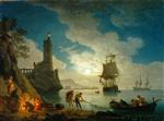 Claude Joseph Vernet - Bilder Gemälde - A Harbor in Moonlight