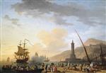 Claude Joseph Vernet - Bilder Gemälde - A Seaport at Sunset