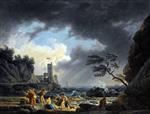 Claude Joseph Vernet - Bilder Gemälde - A Stormy Coastal Scene with Figure on a Beach Having Escaped a Shipwreck