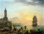 Claude Joseph Vernet  - Bilder Gemälde - Calm at a Mediterranean Port