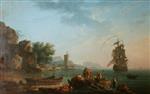Claude Joseph Vernet  - Bilder Gemälde - Coast Scene with a British Man of War