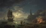 Claude Joseph Vernet  - Bilder Gemälde - Coastal Scene in Moonlight