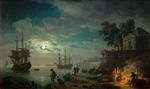 Claude Joseph Vernet  - Bilder Gemälde - Night, a Port in Moonlight