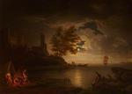 Claude Joseph Vernet  - Bilder Gemälde - Seapiece by Moonlight with Fisherman