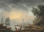 Claude Joseph Vernet  - Bilder Gemälde - Seaport at Dawn