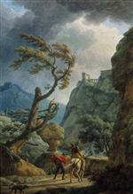 Claude Joseph Vernet  - Bilder Gemälde - Soldiers in a Mountain Gorge during a Storm