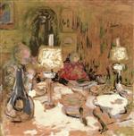 Edouard Vuillard  - Bilder Gemälde - Dinner with Two Lamps, rue de Calais