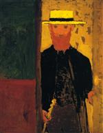 Edouard Vuillard  - Bilder Gemälde - Self-Portrait with Cane and Straw Hat