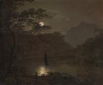 Joseph Wright of Derby - Bilder Gemälde - A Lake by Moonlight