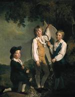 Joseph Wright of Derby  - Bilder Gemälde - Three Children of Richard Arkwright with a Kite