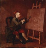William Hogarth  - Bilder Gemälde - Selbstportrait vor Staffelei