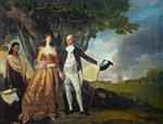 Johann Zoffany  - Bilder Gemälde - Warren Hastings and His Second Wife in Their Garden at Alipore