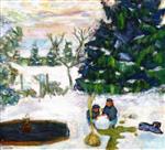 Pierre Bonnard  - Bilder Gemälde - Snow Ball, Children and Dog in the Garden at Grand-Lemps