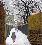Pierre Bonnard  - Bilder Gemälde - Snowy Landscape, Child in a Hood