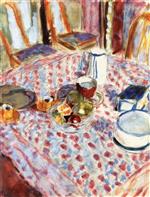 Pierre Bonnard  - Bilder Gemälde - Still Life on a Red Checkered Tablecloth
