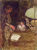 Pierre Bonnard  - Bilder Gemälde - The Baby's Dinner with a Green Lamp