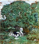 Pierre Bonnard  - Bilder Gemälde - Wooded Landscape with Bathing Women