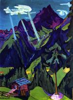 Ernst Ludwig Kirchner - Bilder Gemälde - Bünder Landschaft mit Sonnenstrahlen