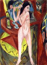 Ernst Ludwig Kirchner  - Bilder Gemälde - Female Nude Combing Her Hair
