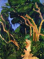 Ernst Ludwig Kirchner  - Bilder Gemälde - Forest Path between Young Trees on the Fehmarn Coast
