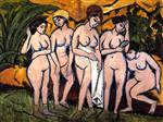 Ernst Ludwig Kirchner  - Bilder Gemälde - Fünf Badende am See