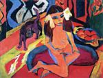 Ernst Ludwig Kirchner  - Bilder Gemälde - Girl with Cat, Fränzi