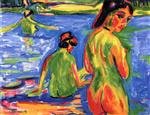 Ernst Ludwig Kirchner  - Bilder Gemälde - Girls Bathing in a Lake, Moritzburg
