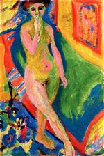 Ernst Ludwig Kirchner  - Bilder Gemälde - Naked Girl against a Green Sofa
