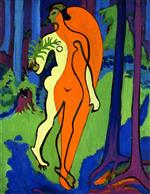 Ernst Ludwig Kirchner  - Bilder Gemälde - Nude in Orange and Yellow
