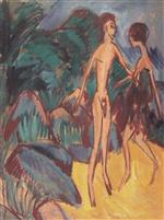 Ernst Ludwig Kirchner  - Bilder Gemälde - Nude Youth and Girl on the Beach