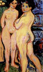 Ernst Ludwig Kirchner  - Bilder Gemälde - Nudes Standing by a Stove