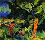Ernst Ludwig Kirchner  - Bilder Gemälde - Spielende nackte Menschen unter Baum
