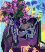 Ernst Ludwig Kirchner  - Bilder Gemälde - Still Life with Sculptures and Flowers
