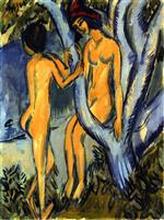 Ernst Ludwig Kirchner  - Bilder Gemälde - Two Nudes by a Tree