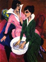 Ernst Ludwig Kirchner  - Bilder Gemälde - Two Women with a Washbasin