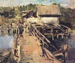 Konstantin Alexejewitsch Korowin  - Bilder Gemälde - Bridge by the Mill