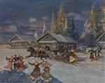 Konstantin Alexejewitsch Korowin  - Bilder Gemälde - Festivities in the Village
