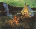Konstantin Alexejewitsch Korowin  - Bilder Gemälde - Hunters' Tent