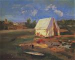 Konstantin Alexejewitsch Korowin  - Bilder Gemälde - Hunters' Tent, Morning