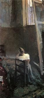 Konstantin Alexejewitsch Korowin  - Bilder Gemälde - In the Artist's Studio-2