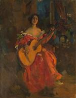 Konstantin Alexejewitsch Korowin  - Bilder Gemälde - Lady with a Guitar