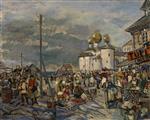 Konstantin Alexejewitsch Korowin  - Bilder Gemälde - Market Square in Pskov