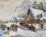 Konstantin Alexejewitsch Korowin  - Bilder Gemälde - Russian Village in Winter